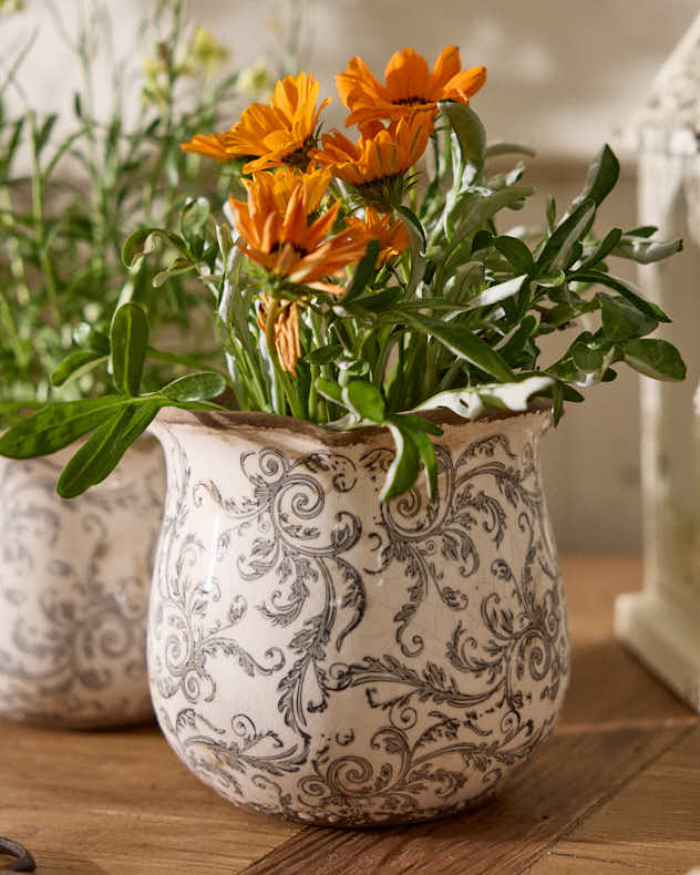 Vintage Grey Patterned Planter Collection