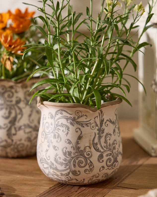 Vintage Grey Patterned Planter Collection