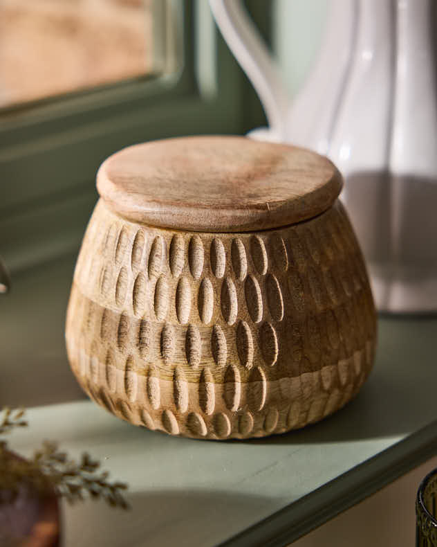 Natural Mango Wood Storage Box - Wooden Box with Lid