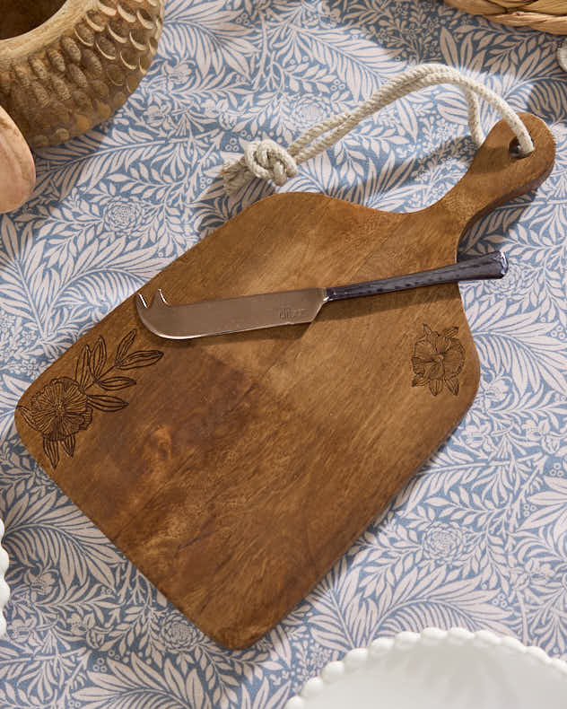 Brown Mango Wood Serveware - Engraved Wooden Tapas Board