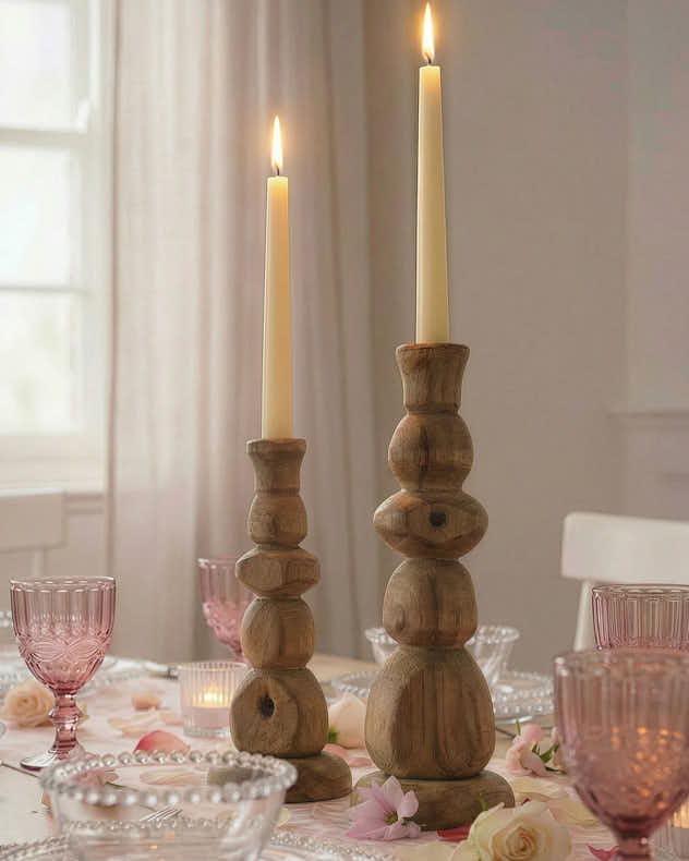 Candlesticks - Carved Pine Wood Candlestick Holder