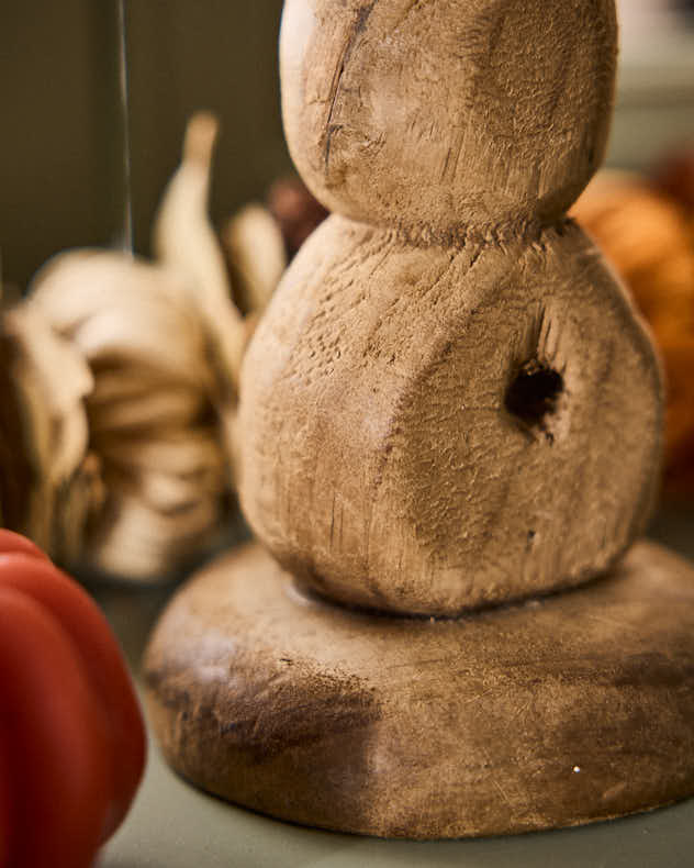 Carved Pine Wood Candlestick