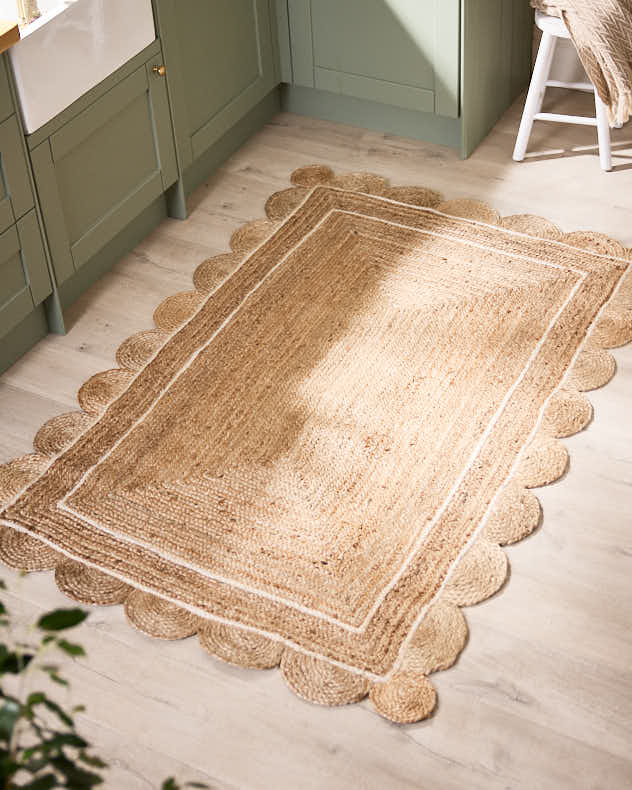 Brown & Natural & White Jute Rugs - Nordic Jute Scalloped Rug