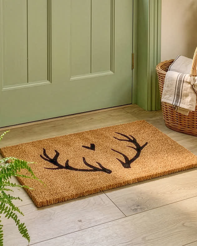 Natural & Brown & Black Coir & PVC Doormats - Love Heart Antlers Doormat