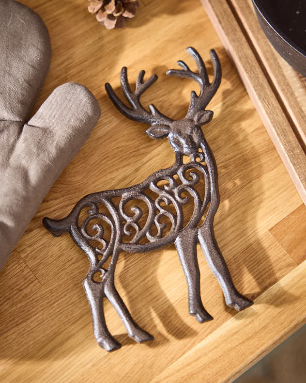 Scrolled Reindeer Cast Iron Trivet