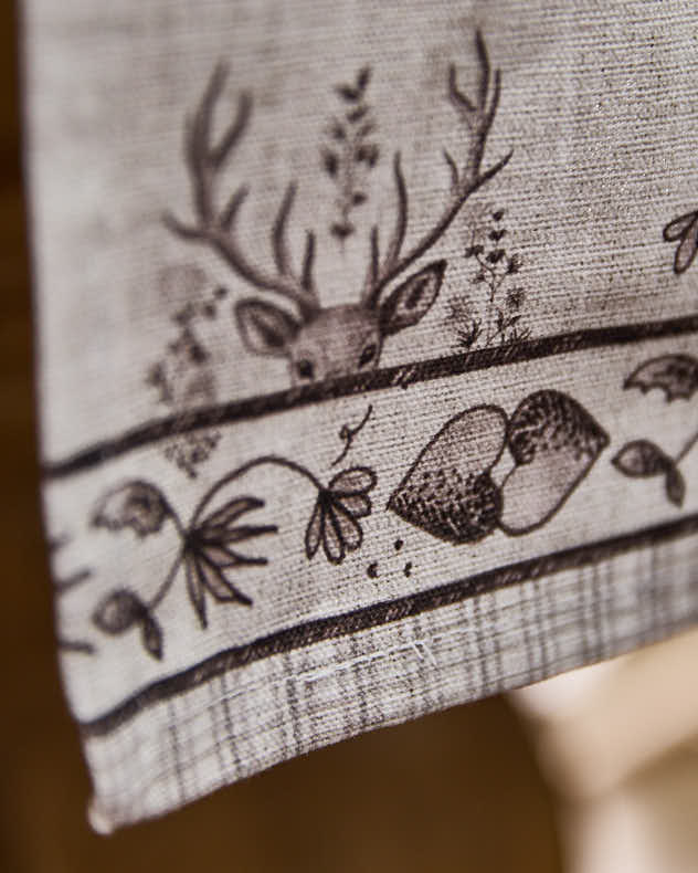 Botanical Deer Table Runner with Gingham Trim