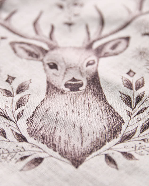 Botanical Deer Tablecloth with Gingham Trim