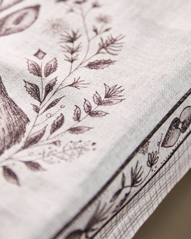 Botanical Deer Tablecloth with Gingham Trim