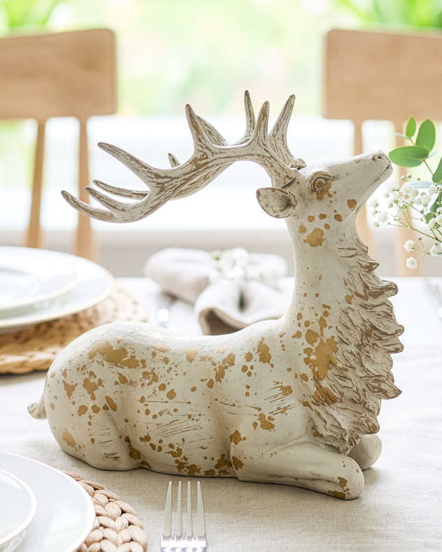 Brown Polyresin Ornaments - Rustic Carved Stag Figurine
