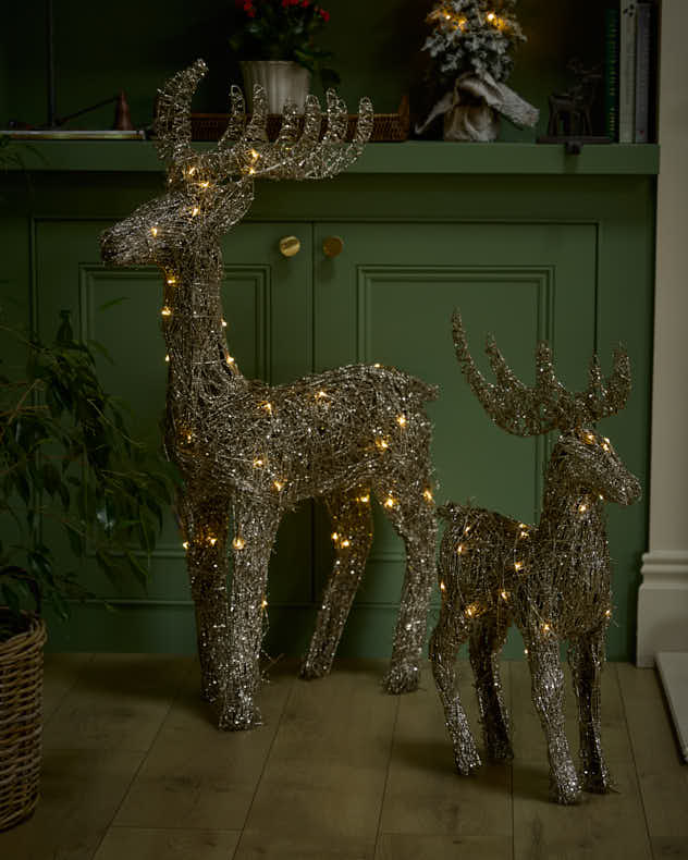 Illuminated Rattan Reindeer Ornament