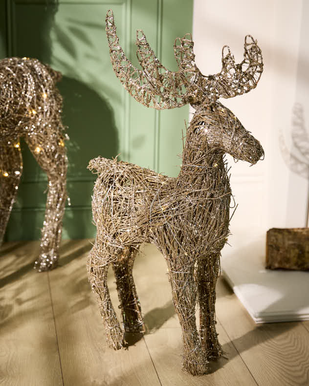 Illuminated Rattan Reindeer Ornament
