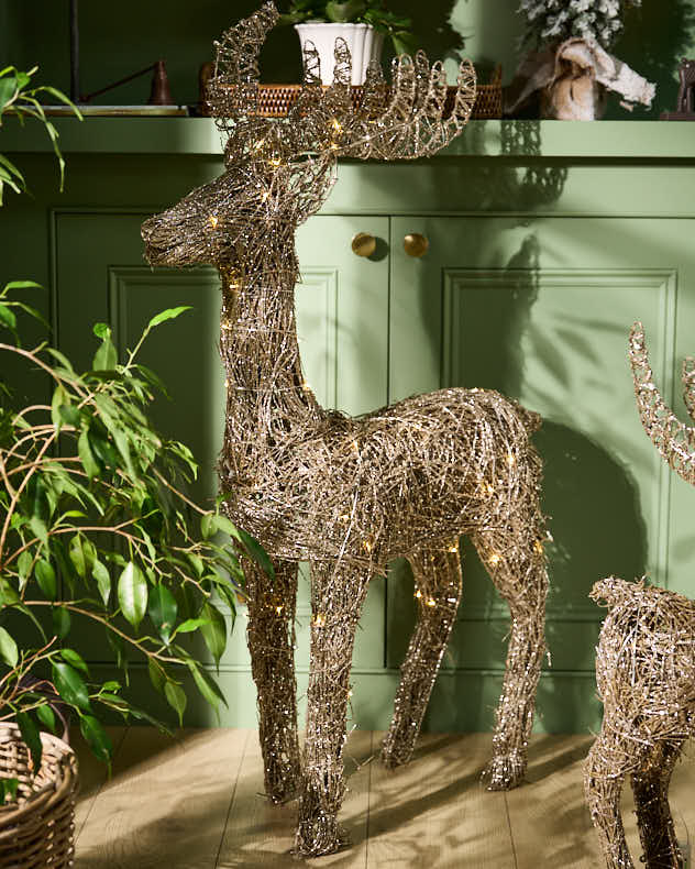 Illuminated Rattan Reindeer Ornament