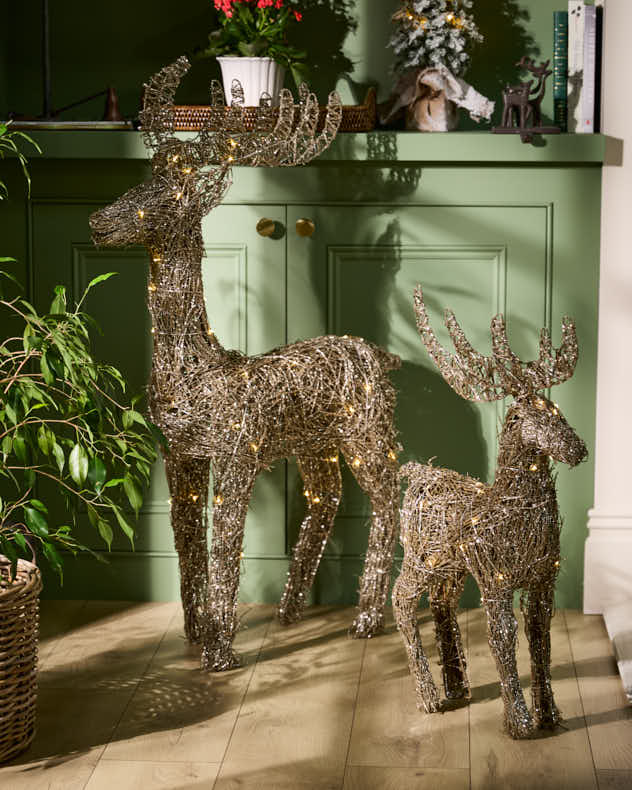 Illuminated Rattan Reindeer Ornament