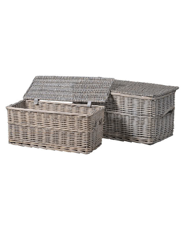 Set of 2 Whitewashed Willow Baskets
