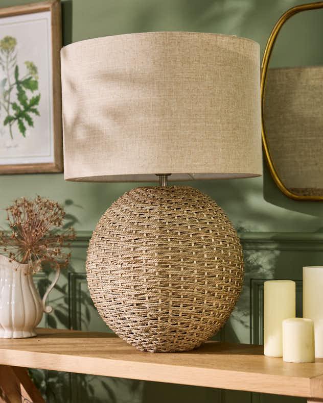 Natural & Brown Rattan Table Lamps - Rattan Orb Bedside Table Lamp