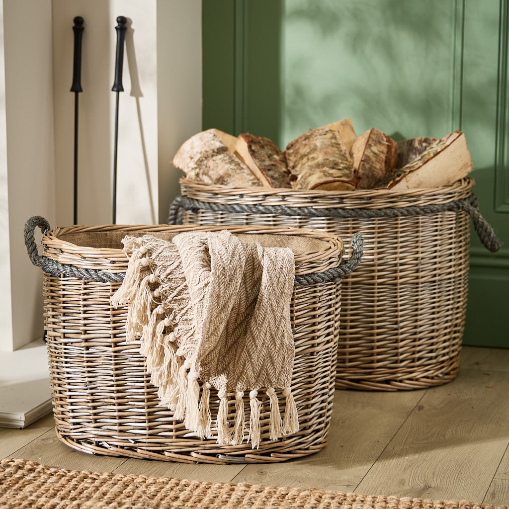 Set of 2 Oval Log Baskets
