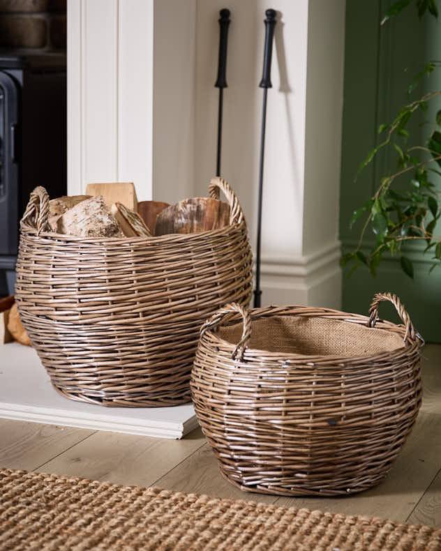 Delphi Weidenkörbe für Holzscheite, 2er-Set