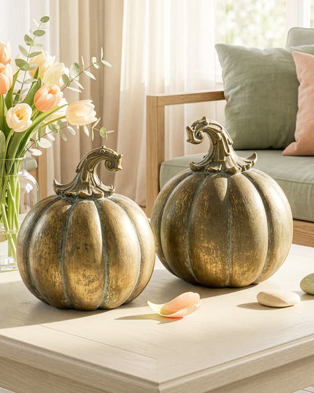 Large Bronze Polyresin & Stone powder Ornaments - Golden Pumpkin Decoration