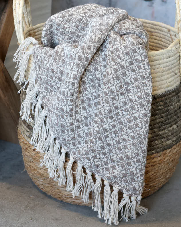 Latte and Ivory Cotton Throw With Tassels
