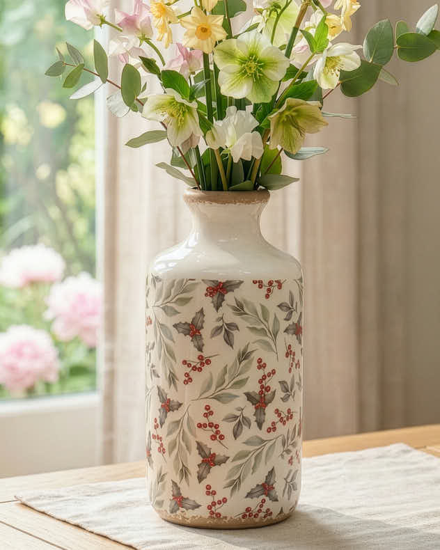 Vases Bottle Vase - Holly and Mistletoe Ceramics Collection