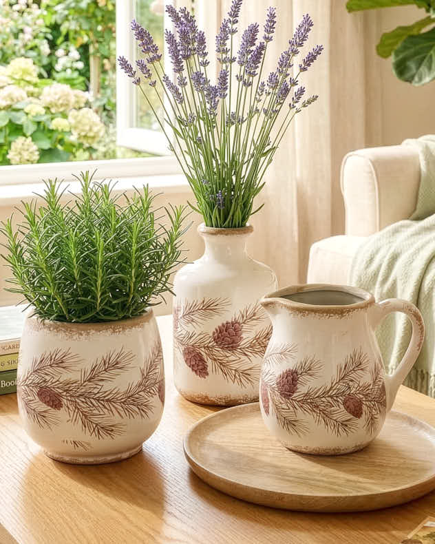Bottle Vase Cream &amp; Brown &amp; Green Stoneware Vases - Pinewood Forest Ceramics Collection