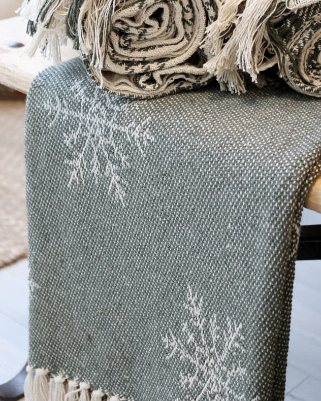 Sage Green Snowfall Throw with Tassels