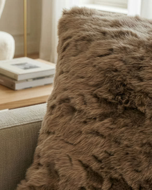 Soft Brown Luxury Faux Fur Cushion