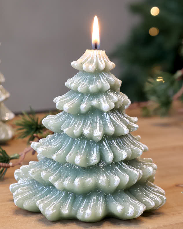 Snow Dusted Christmas Tree Candle