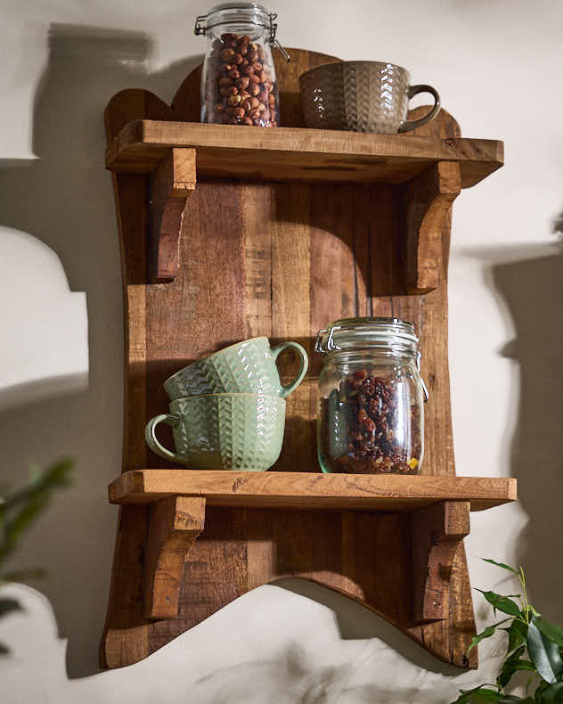 Brown Recycled Wood Shelves - Provençal Two-Tier Shelf Unit