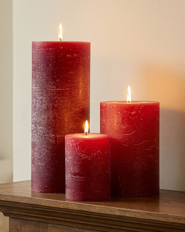 Red Paraffin Candles - Set of 3 Deep Red Candles