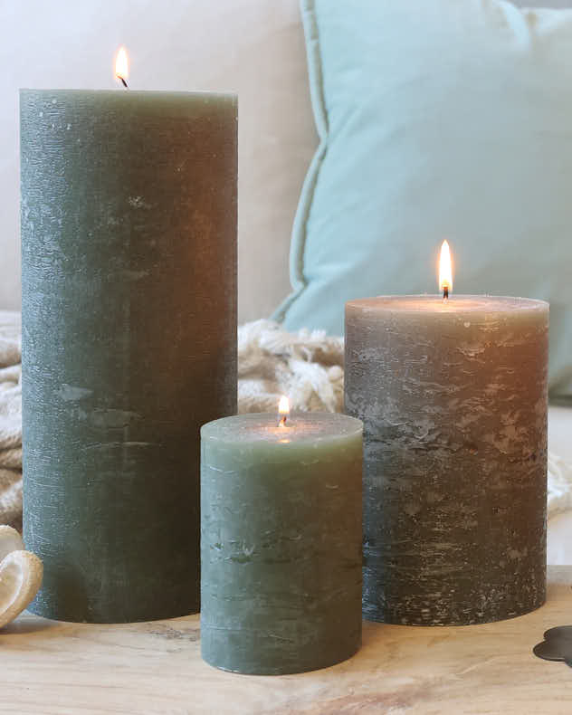 Green Paraffin Candles - Set of 3 Olive Green Candles