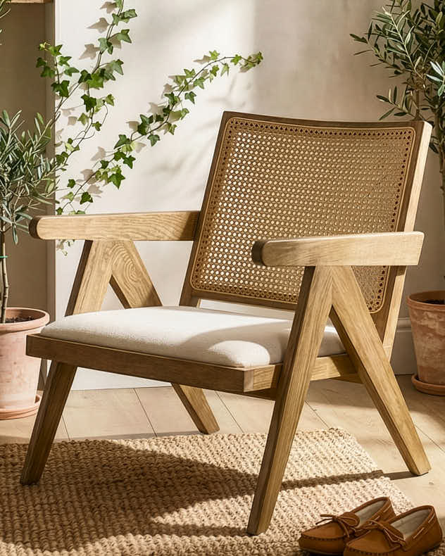 Countryside Oak Wood Rattan Chair