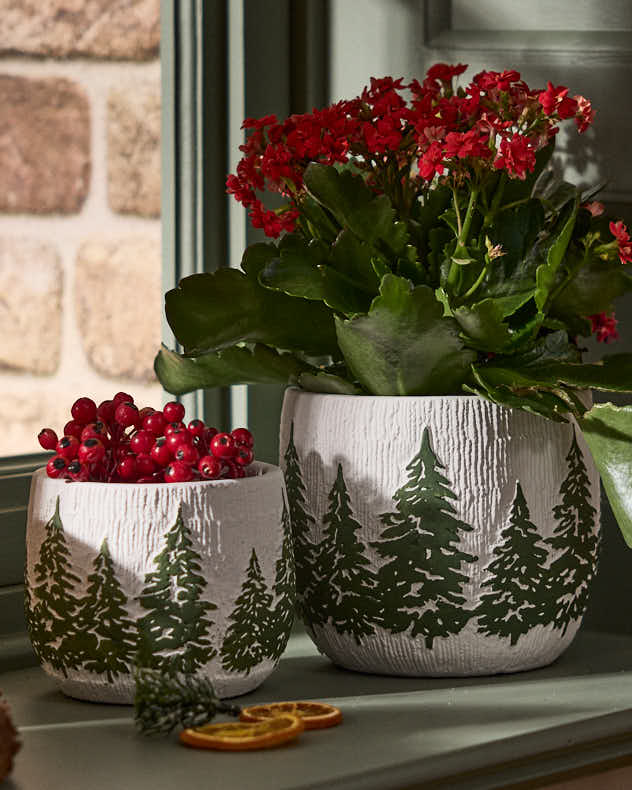 White & Green Ceramic Plant Pot - Set of 2 Nordic Pine Planters