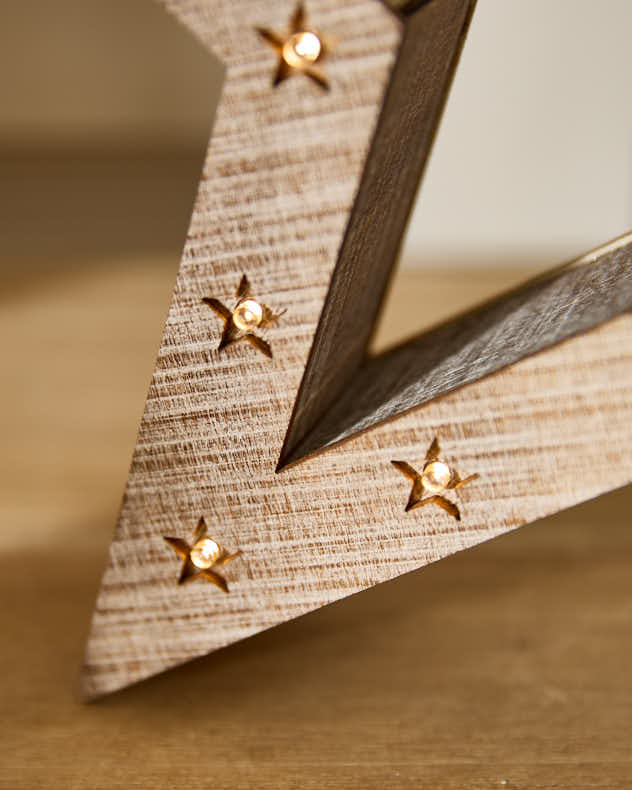 Set of 3 LED Wooden Star Decorations