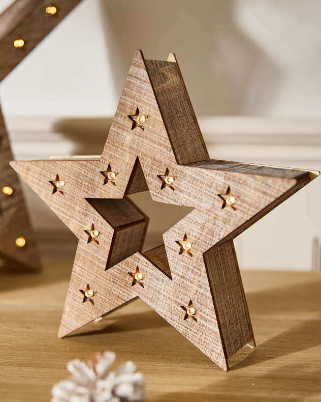 Set of 3 LED Wooden Star Decorations