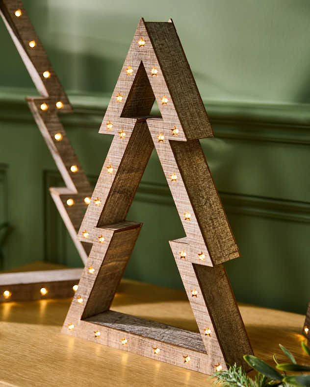 Set of 3 LED Wooden Tree Decorations