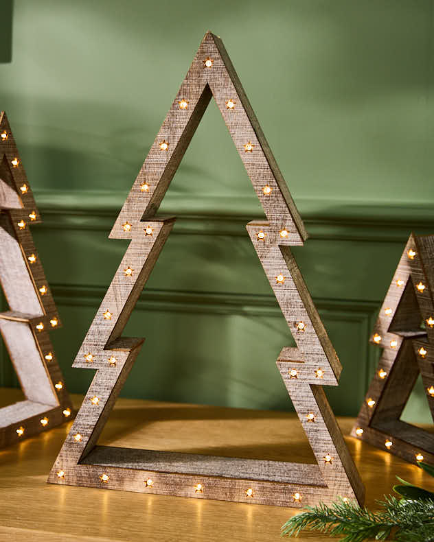 Set of 3 LED Wooden Tree Decorations