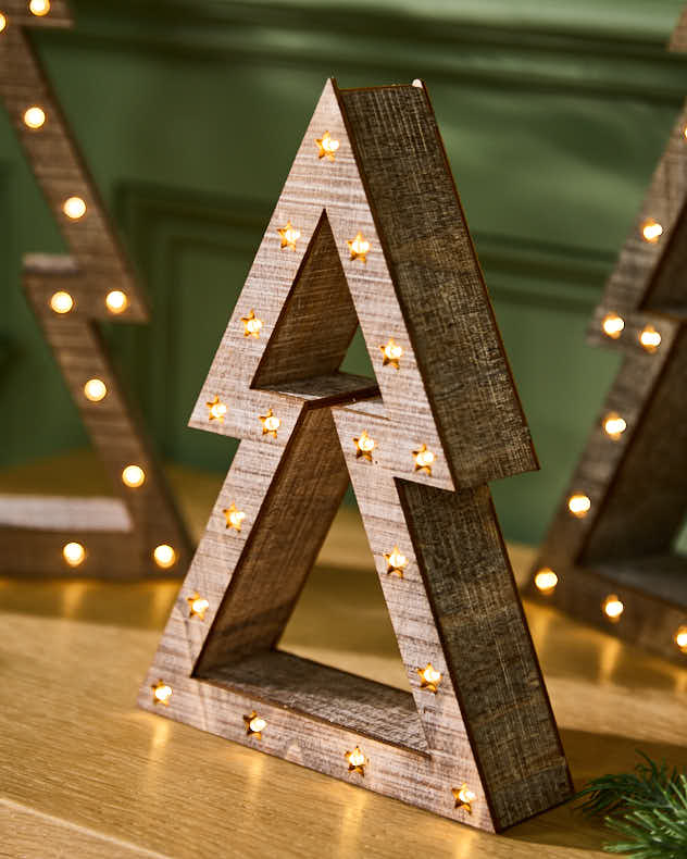 Set of 3 LED Wooden Tree Decorations