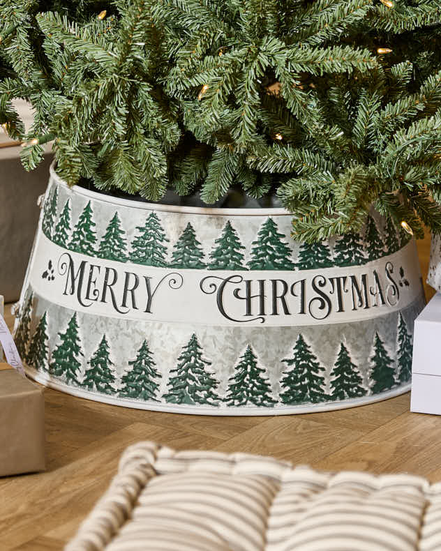 Silver Metal Tree Skirts - Merry Christmas Metal Tree Skirt