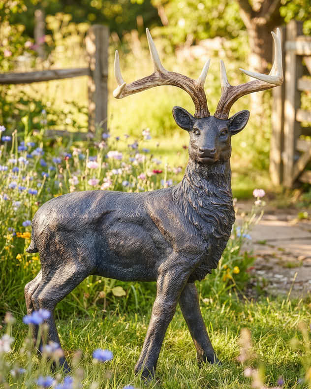 Black & Brown Resin Ornaments - Large Black Standing Carved Stag