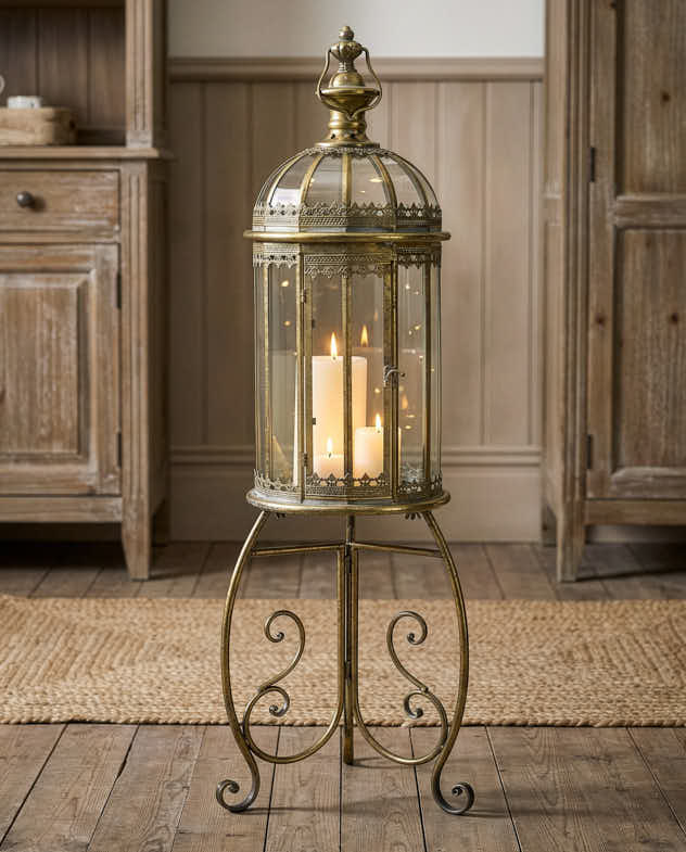 Bronze & Clear Metal & Glass Lanterns - Scrolled Standing Lantern