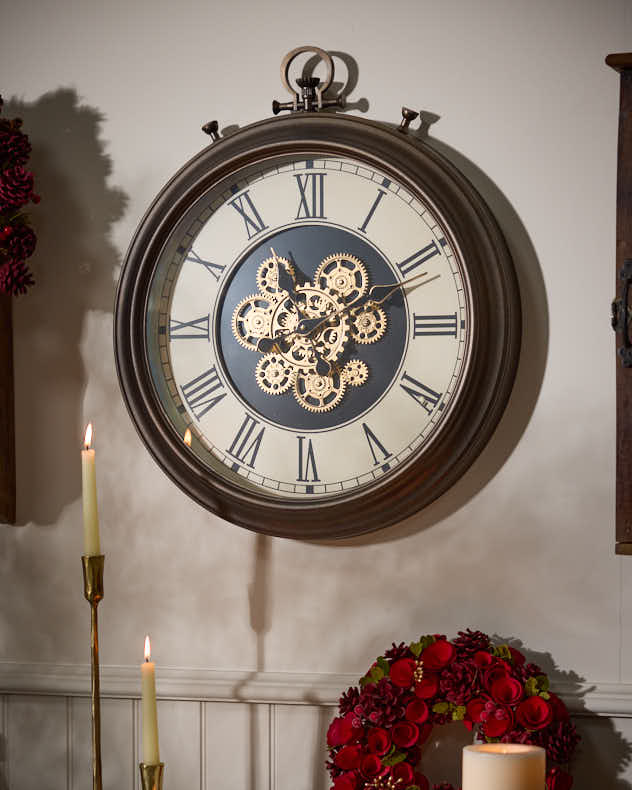 Black &amp; Brown &amp; White Metal &amp; Glass Clocks - Antique Brass Mechanical Wall Clock