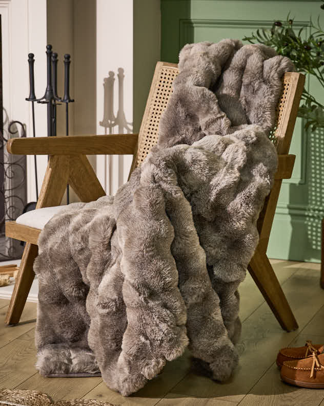 Husky Brown & Green & Blue 100% Polyester Throws - Luxe Faux Fur Throw