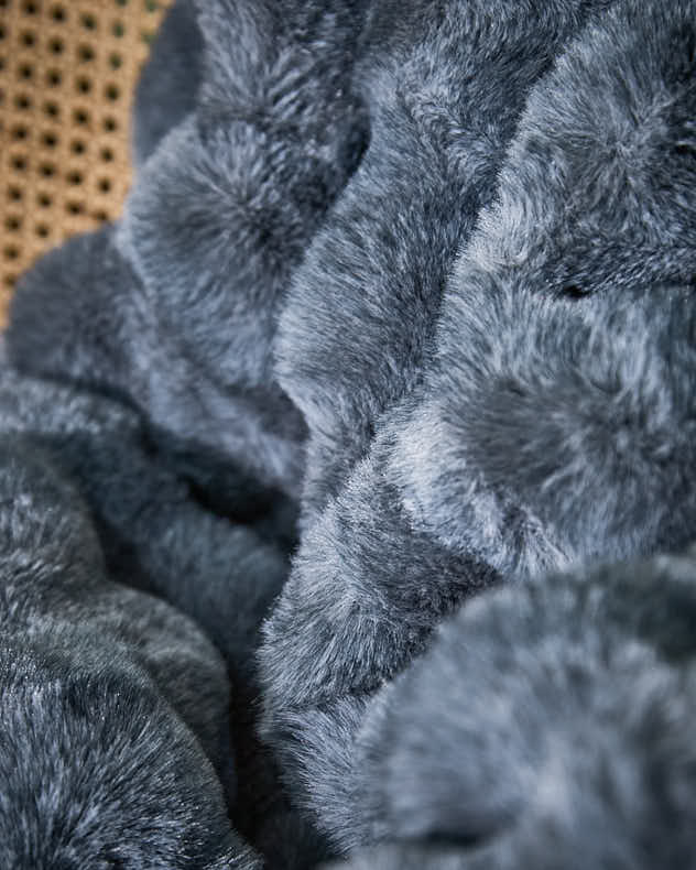 Slate Blue Luxe Faux Fur Throw