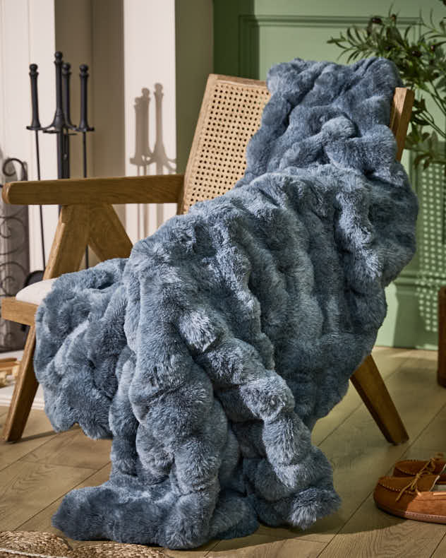 Slate Blue Luxe Faux Fur Throw