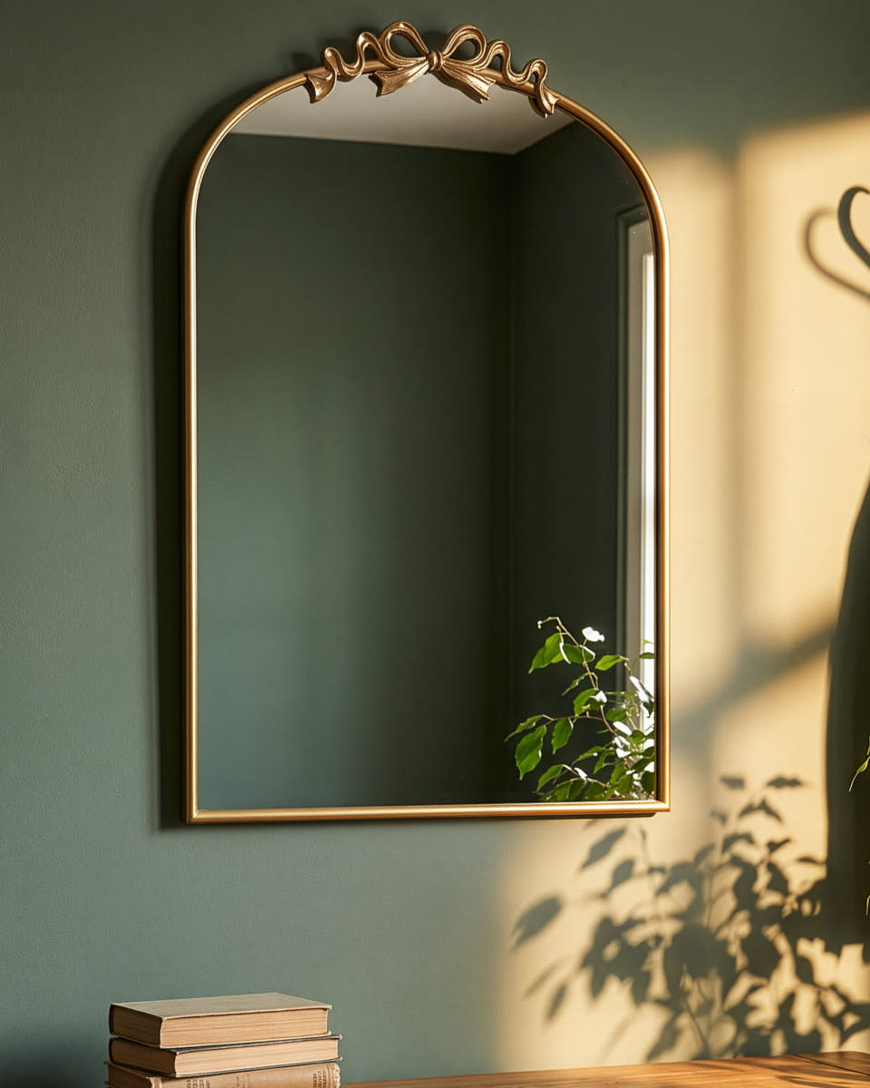 Bow &amp; Ribbon Gold Arched Mirror
