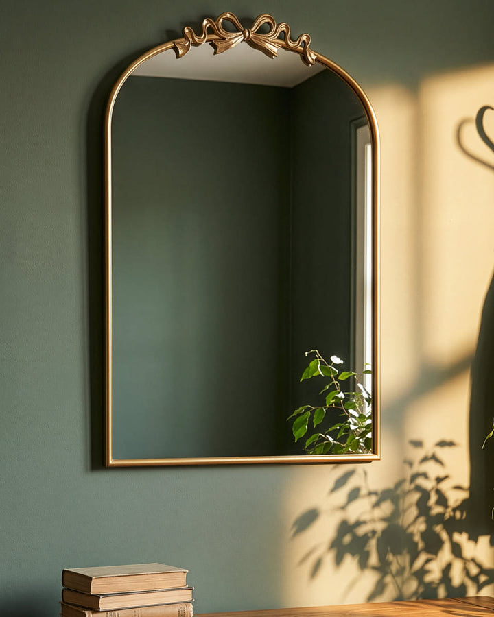 Bow &amp; Ribbon Gold Arched Mirror