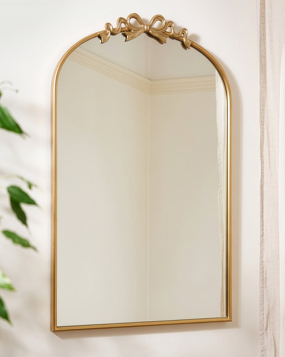 Bow &amp; Ribbon Gold Arched Mirror