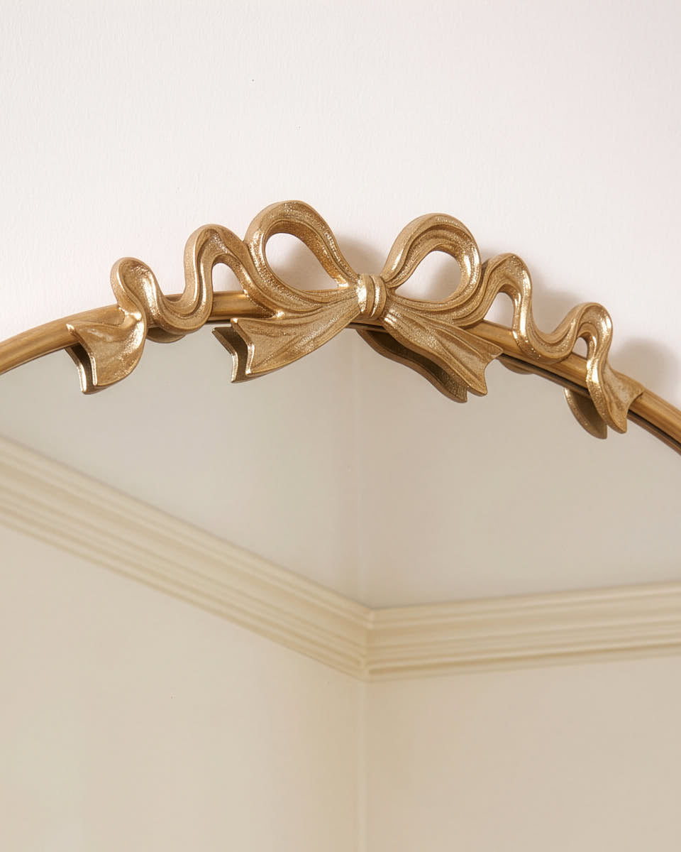 Bow &amp; Ribbon Gold Arched Mirror