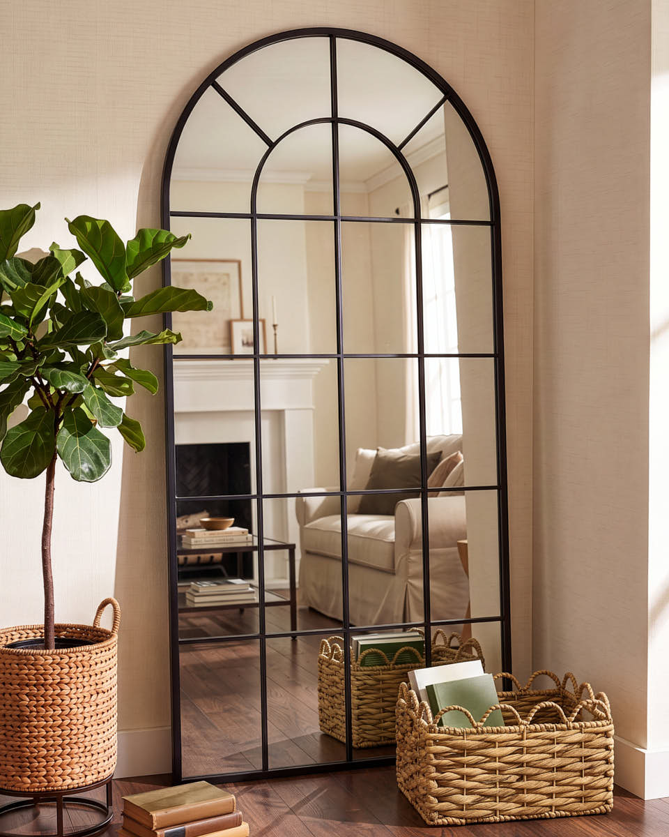 Black Window Panel Arched Mirror